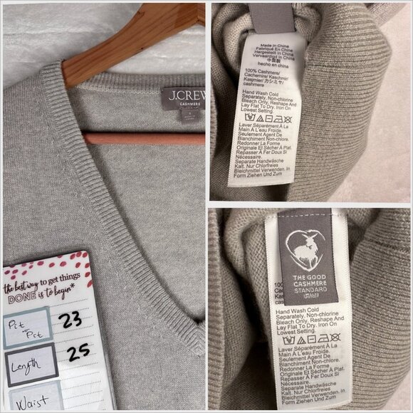 NWOT J.Crew Cashmere V-neck Oversized Sweater Size S Heather Fog Pullover BA394 - Picture 8 of 9